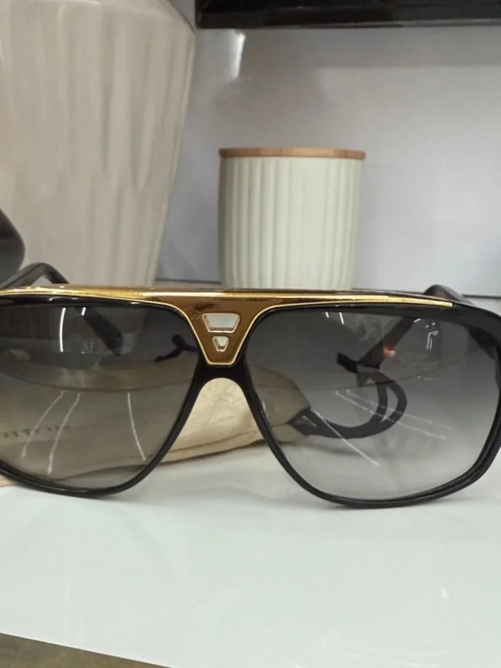 LV Black & Gold Oversized Aviator Sunglasses